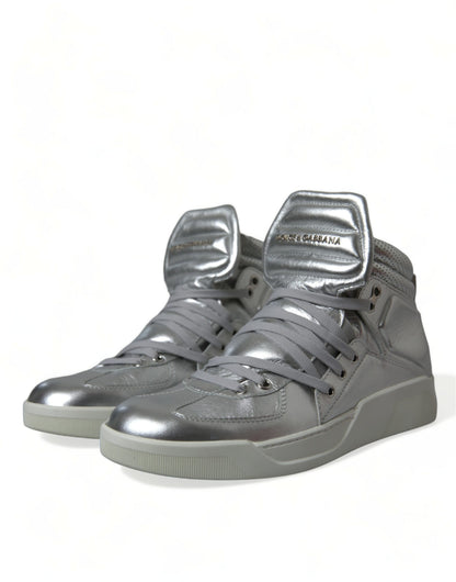 Dolce & Gabbana Silver Leather High-Top Sneakers - EU41/US8