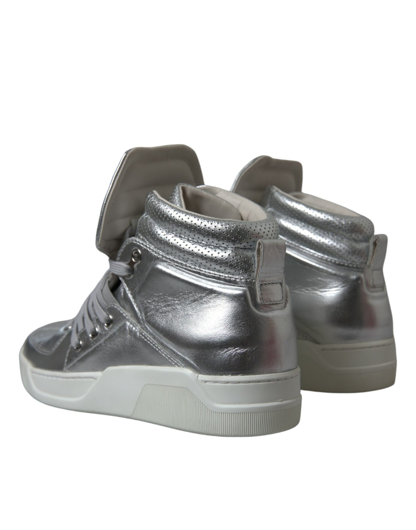 Dolce & Gabbana Silver Leather High-Top Sneakers - EU41/US8