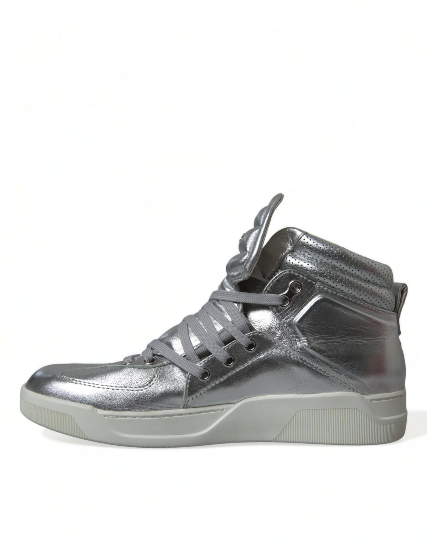 Dolce & Gabbana Silver Leather High-Top Sneakers - EU41/US8