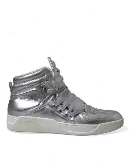 Dolce & Gabbana Silver Leather High-Top Sneakers - EU41/US8