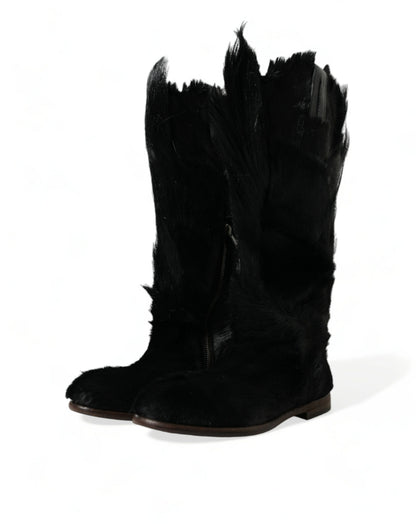 Dolce & Gabbana Opulent Gazelle Fur Mid Calf Boots - EU44/US11