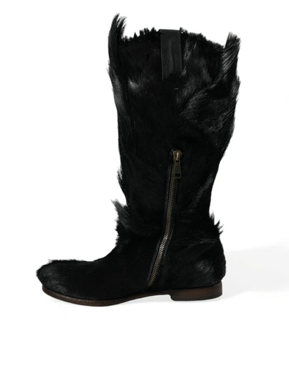 Dolce & Gabbana Opulent Gazelle Fur Mid Calf Boots - EU44/US11