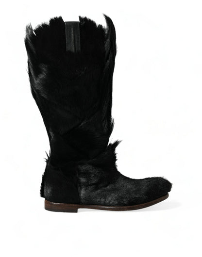 Dolce & Gabbana Opulent Gazelle Fur Mid Calf Boots - EU44/US11