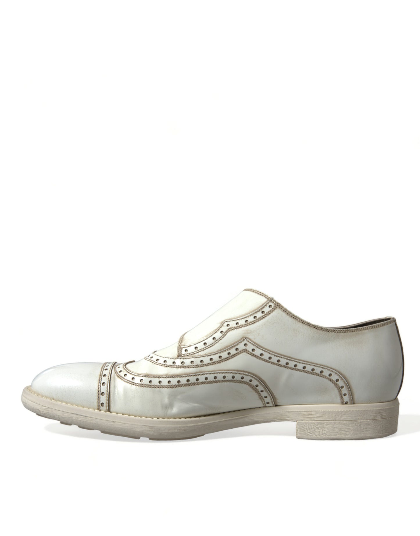 Dolce & Gabbana Elegant White Leather Derby Dress Shoes - EU43.5/US10.5