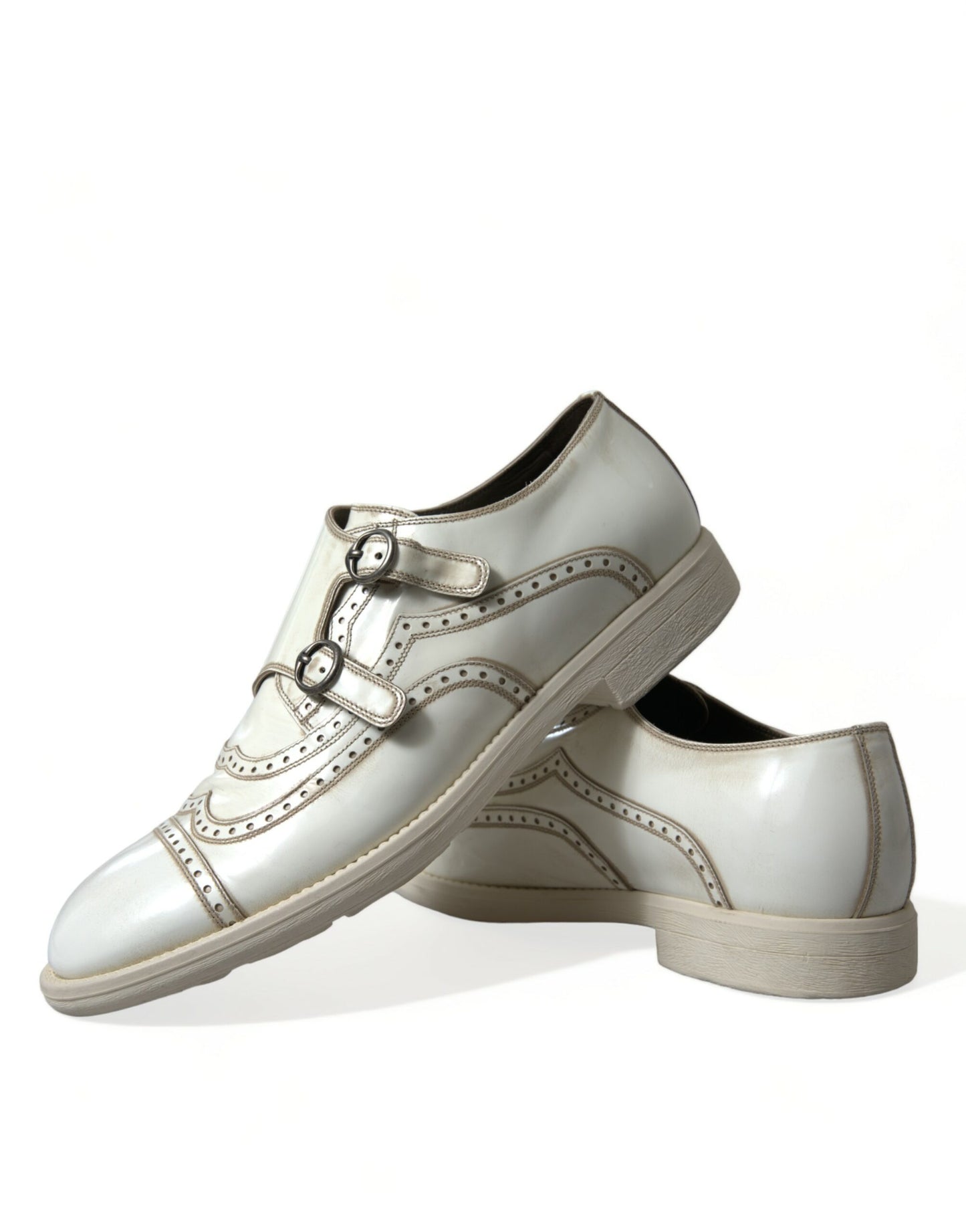 Dolce & Gabbana Elegant White Leather Derby Dress Shoes - EU43.5/US10.5