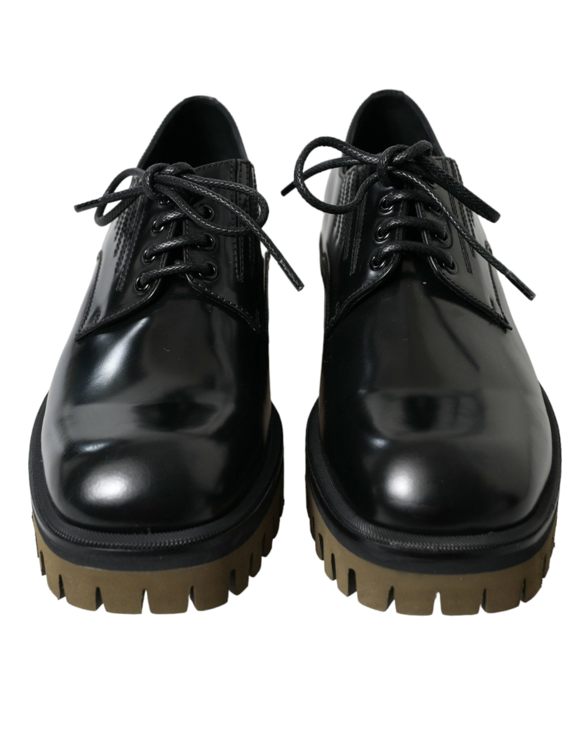 Dolce & Gabbana Elegant Black Leather Derby Dress Shoes - EU39.5/US6.5