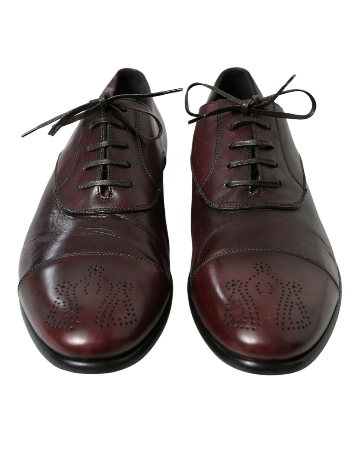 Dolce & Gabbana Elegant Burgundy Leather Derby Shoes - EU44/US11