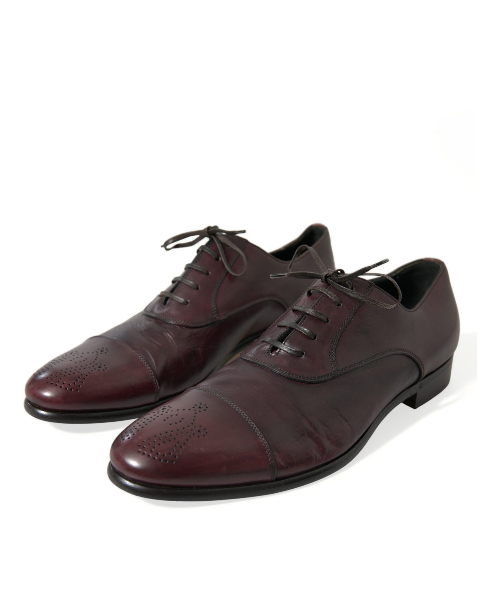 Dolce & Gabbana Elegant Burgundy Leather Derby Shoes - EU44/US11