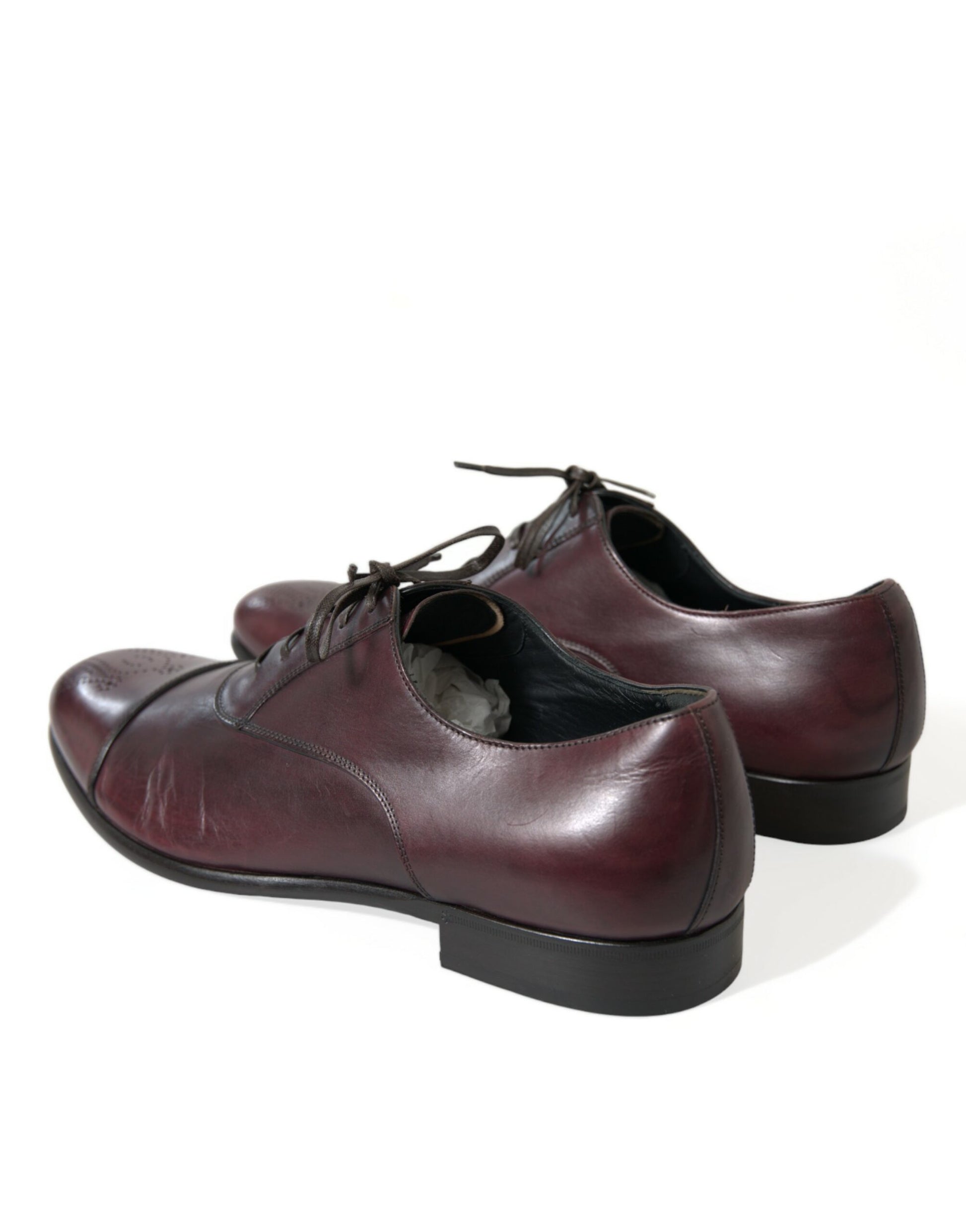 Dolce & Gabbana Elegant Burgundy Leather Derby Shoes - EU44/US11