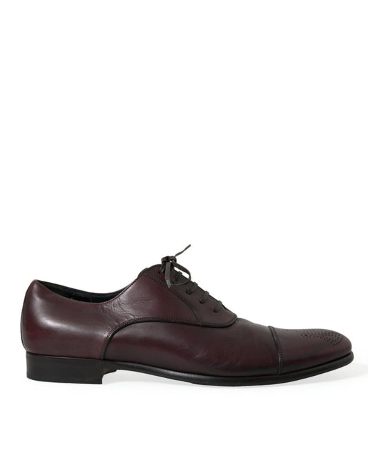 Dolce & Gabbana Elegant Burgundy Leather Derby Shoes - EU44/US11