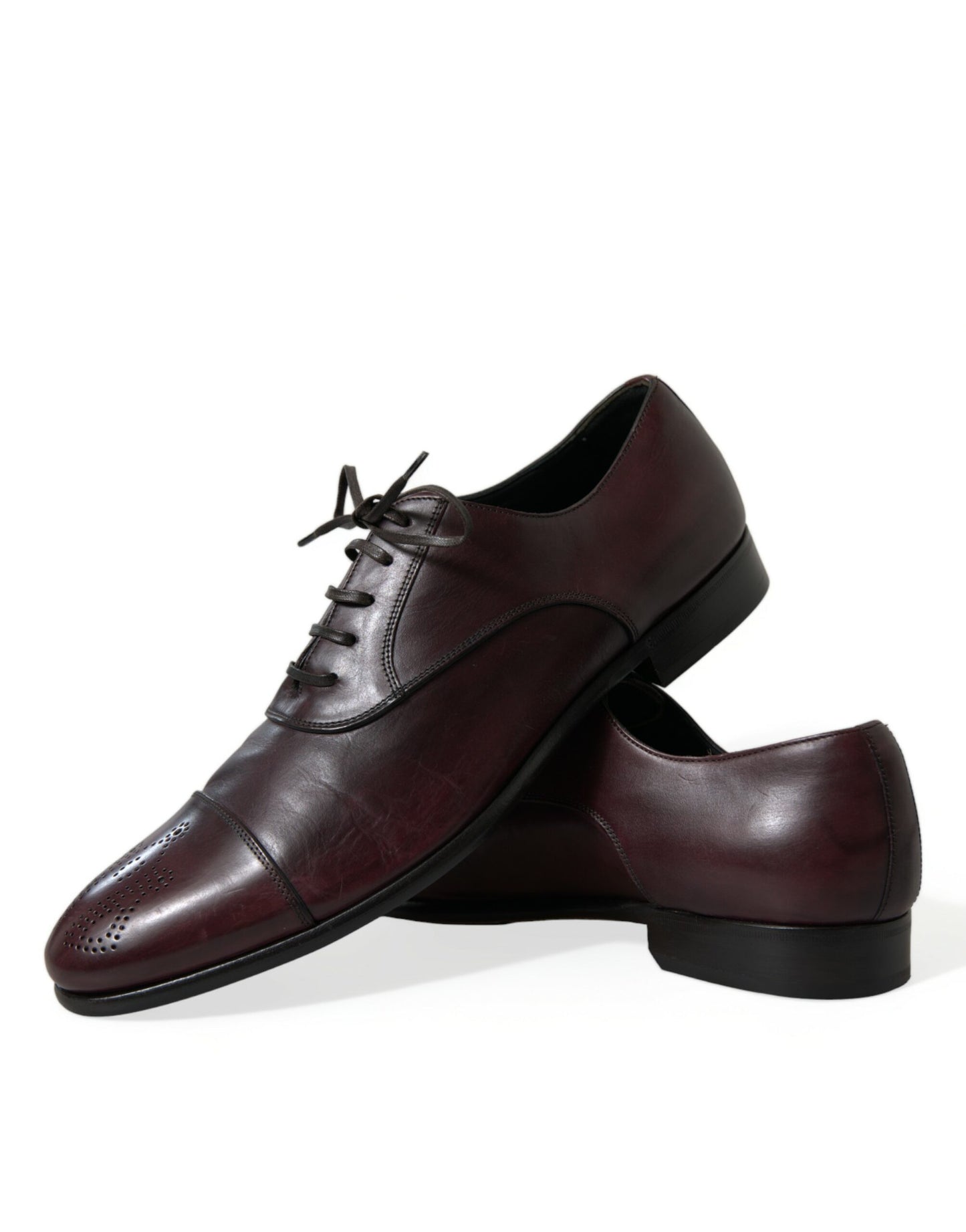 Dolce & Gabbana Elegant Burgundy Leather Derby Shoes - EU44/US11