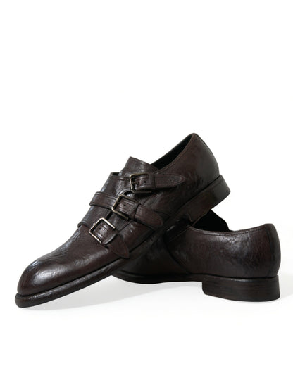 Dolce & Gabbana Elegant Triple Buckle Leather Dress Shoes - EU47/US14