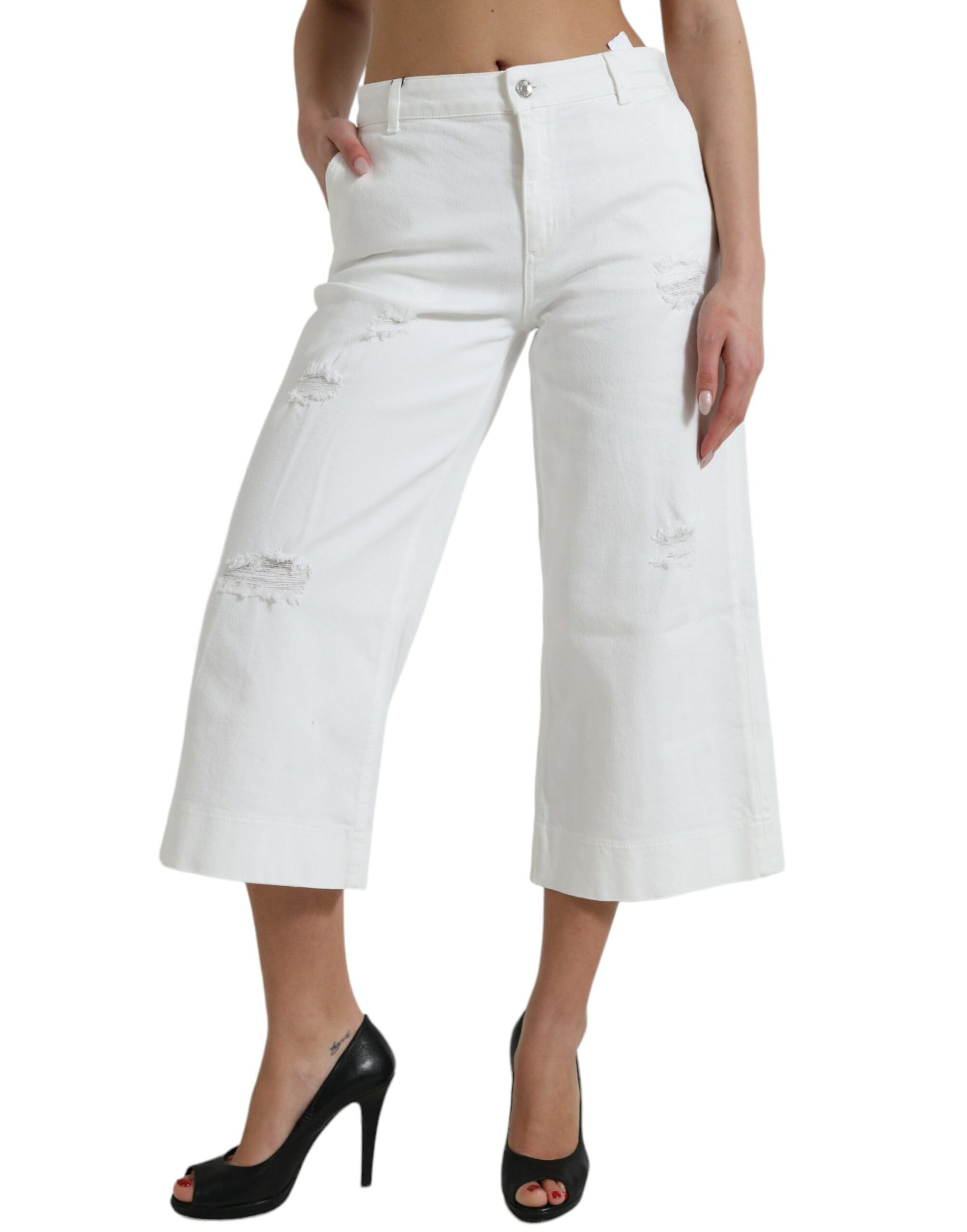 Dolce & Gabbana Elegant White Mid-Waist Denim Cropped Jeans - IT42|M