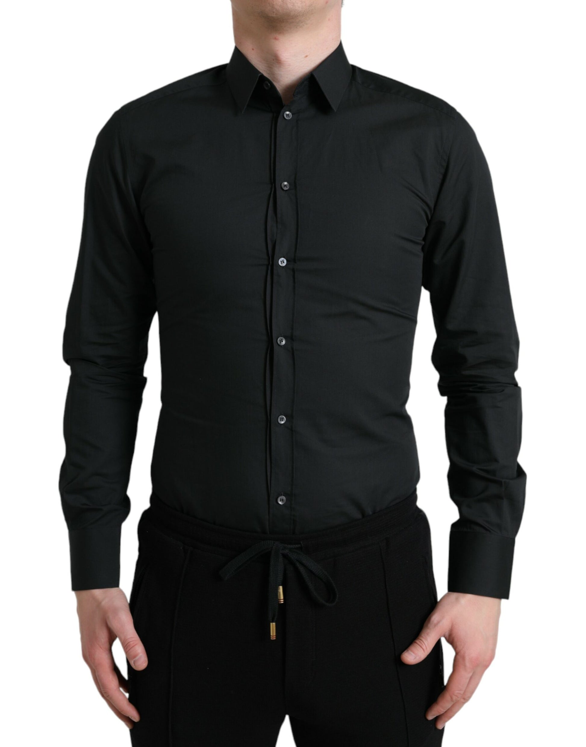 Dolce & Gabbana Elegant Slim Black Silk Blend Dress Shirt - IT37 | XS