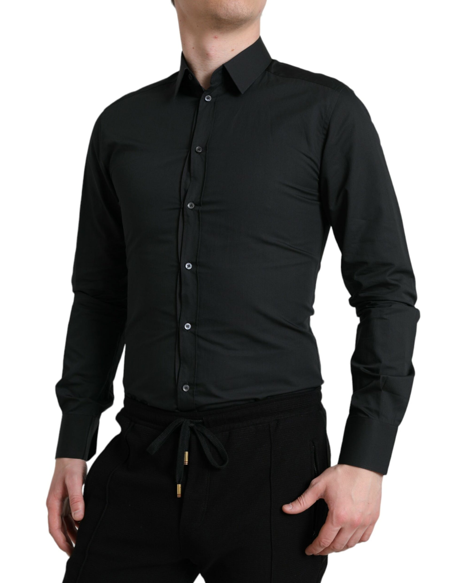 Dolce & Gabbana Elegant Slim Black Silk Blend Dress Shirt - IT37 | XS