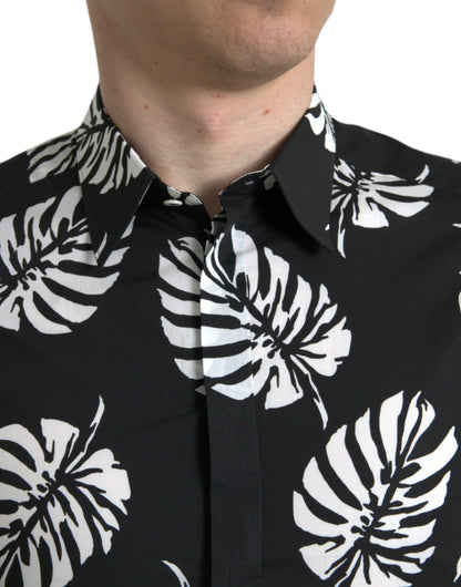 Dolce & Gabbana Elegant Leaf Print Slim Fit Dress Shirt - IT39 | S