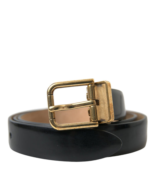 Dolce & Gabbana Elegant Black Leather Waist Belt with Logo Buckle - 90 cm / 36 Inches