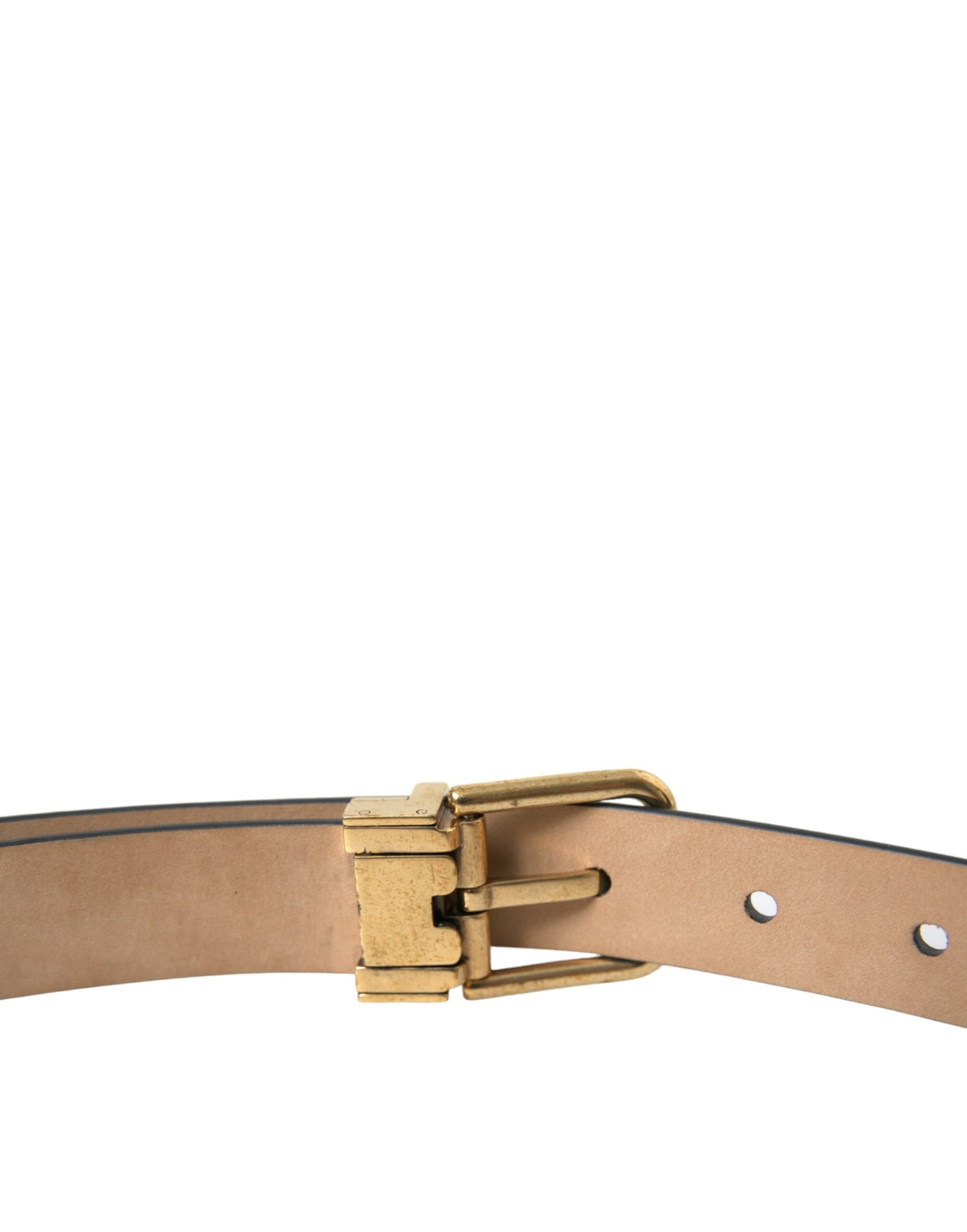 Dolce & Gabbana Elegant Black Leather Waist Belt with Logo Buckle - 90 cm / 36 Inches