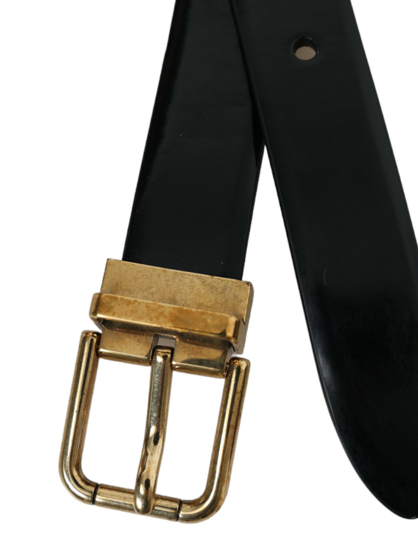 Dolce & Gabbana Elegant Black Leather Waist Belt with Logo Buckle - 90 cm / 36 Inches