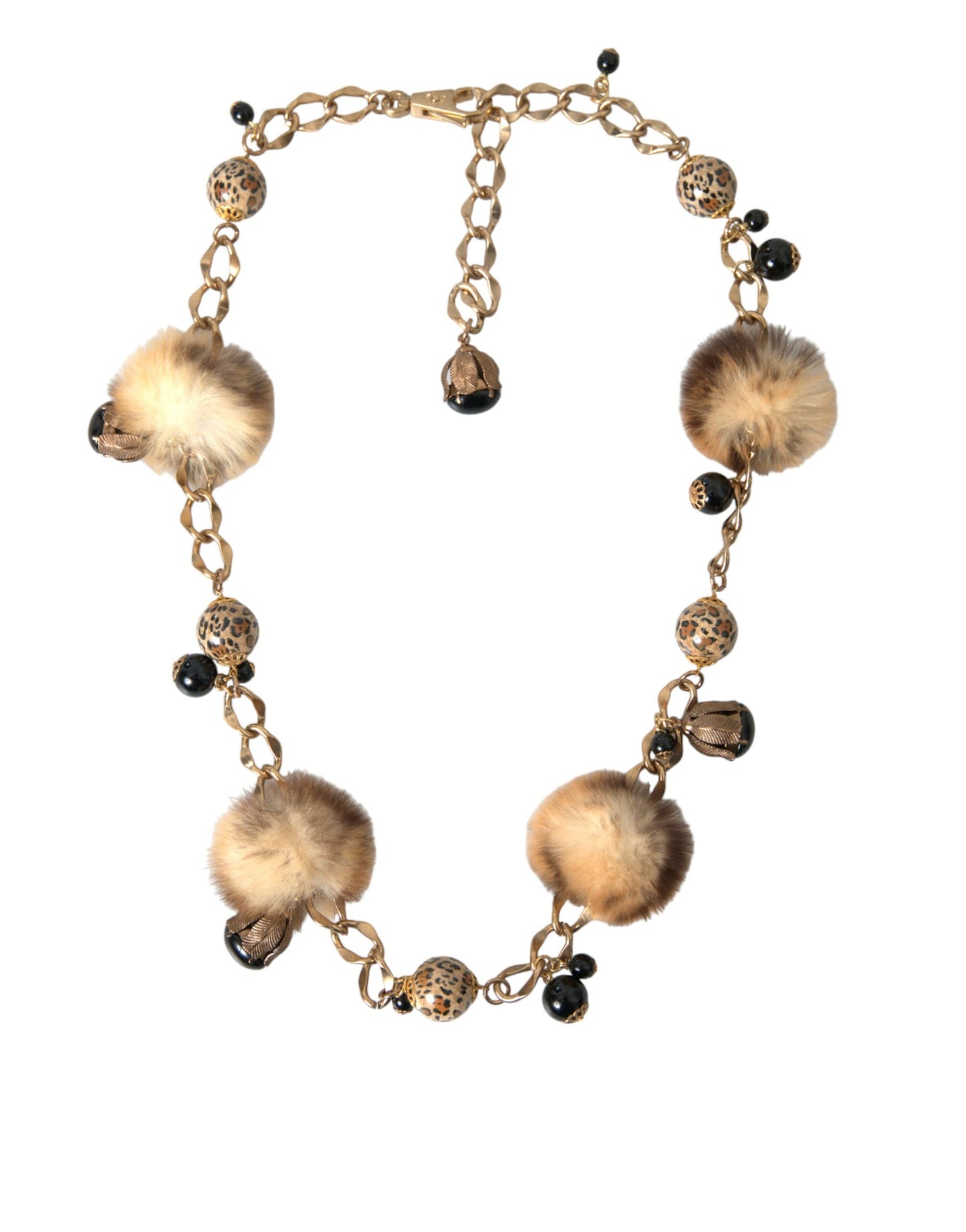 Dolce & Gabbana Gold Brass Leopard Fur Pearl Collier Chain Belt - 100 cm / 40 Inches