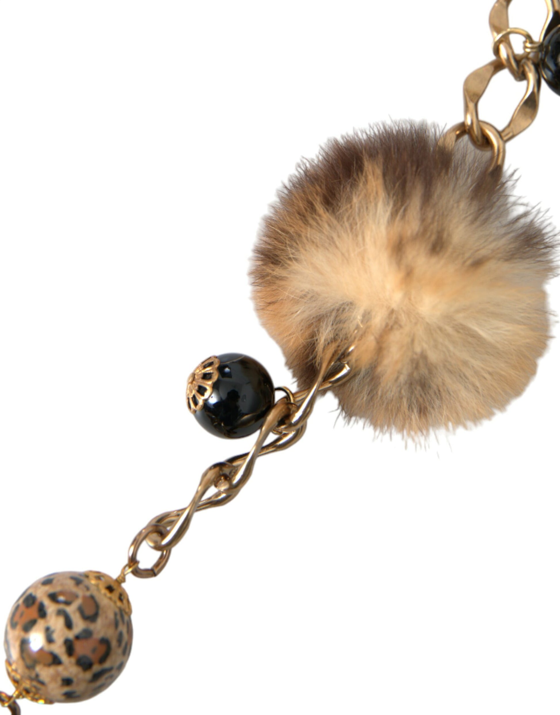 Dolce & Gabbana Gold Brass Leopard Fur Pearl Collier Chain Belt - 100 cm / 40 Inches