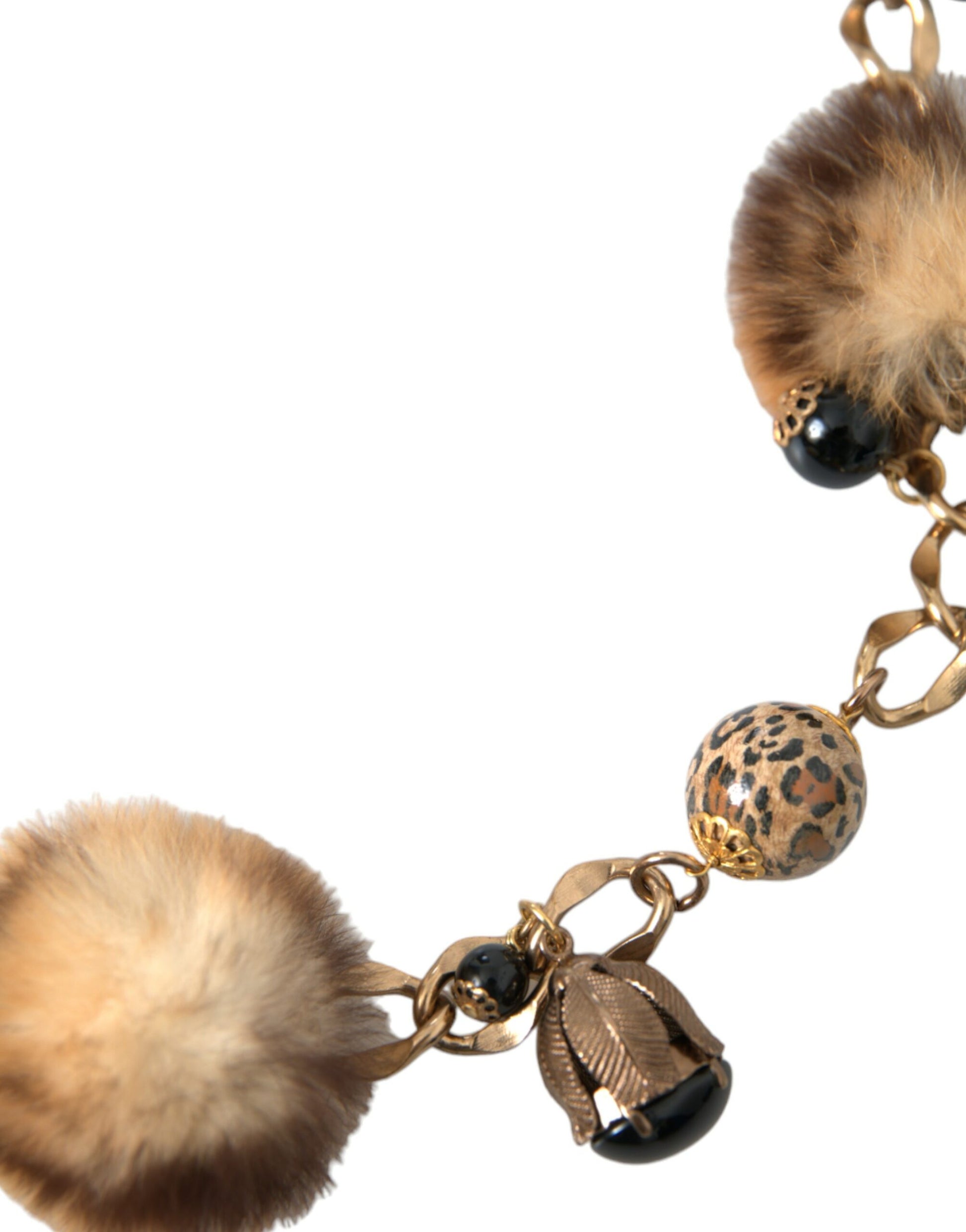 Dolce & Gabbana Gold Brass Leopard Fur Pearl Collier Chain Belt - 100 cm / 40 Inches