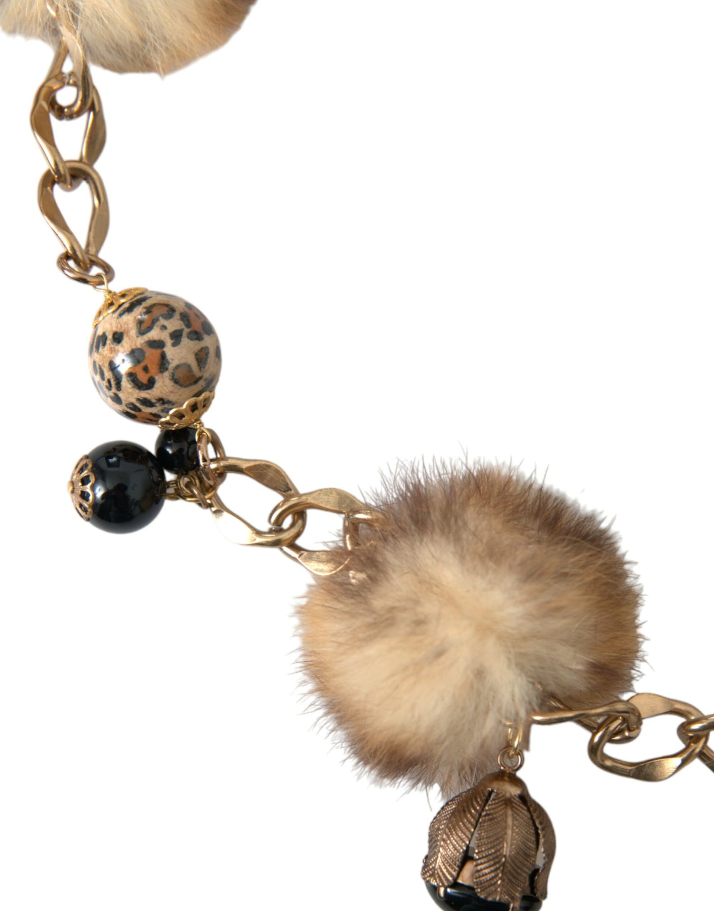 Dolce & Gabbana Gold Brass Leopard Fur Pearl Collier Chain Belt - 100 cm / 40 Inches