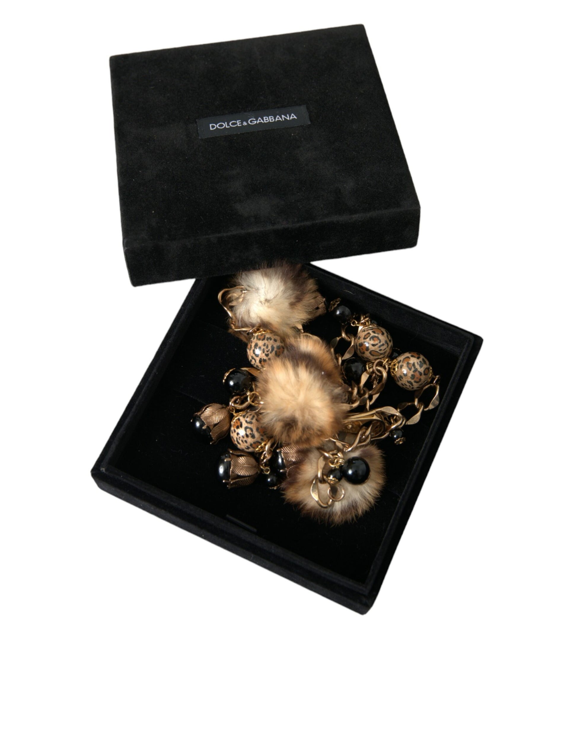 Dolce & Gabbana Gold Brass Leopard Fur Pearl Collier Chain Belt - 100 cm / 40 Inches