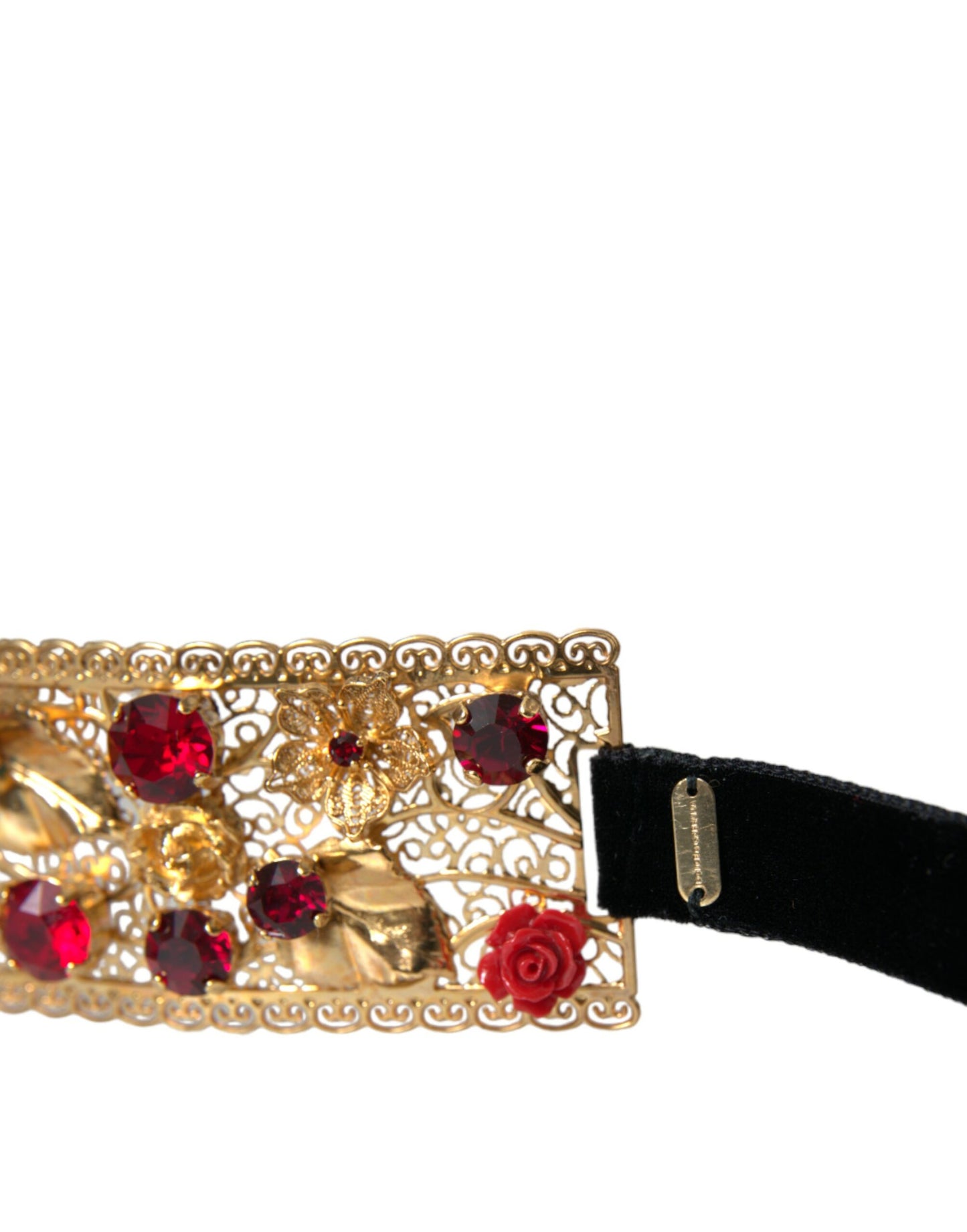 Dolce & Gabbana Gold Brass Red Roses Crystal Jewel Waist Belt - M