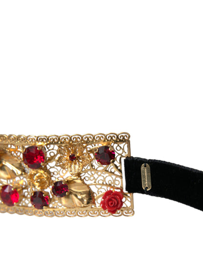 Dolce & Gabbana Gold Brass Red Roses Crystal Jewel Waist Belt - M