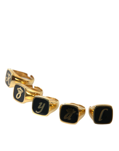 Dolce & Gabbana Gold Brass ROYAL Enamel Set of 5 Ring