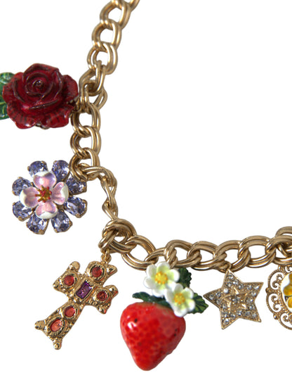 Dolce & Gabbana Gold Chain Rose Cross Strawberry Star Pendant Necklace