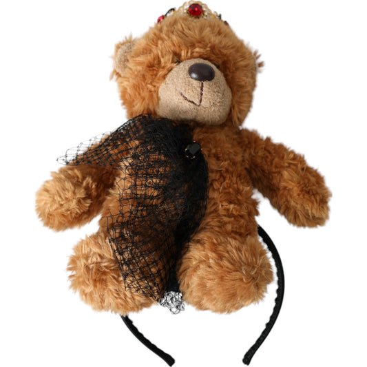 Dolce & Gabbana Brown Teddy Bear Gold Crystal Crown Hair Band Diadem