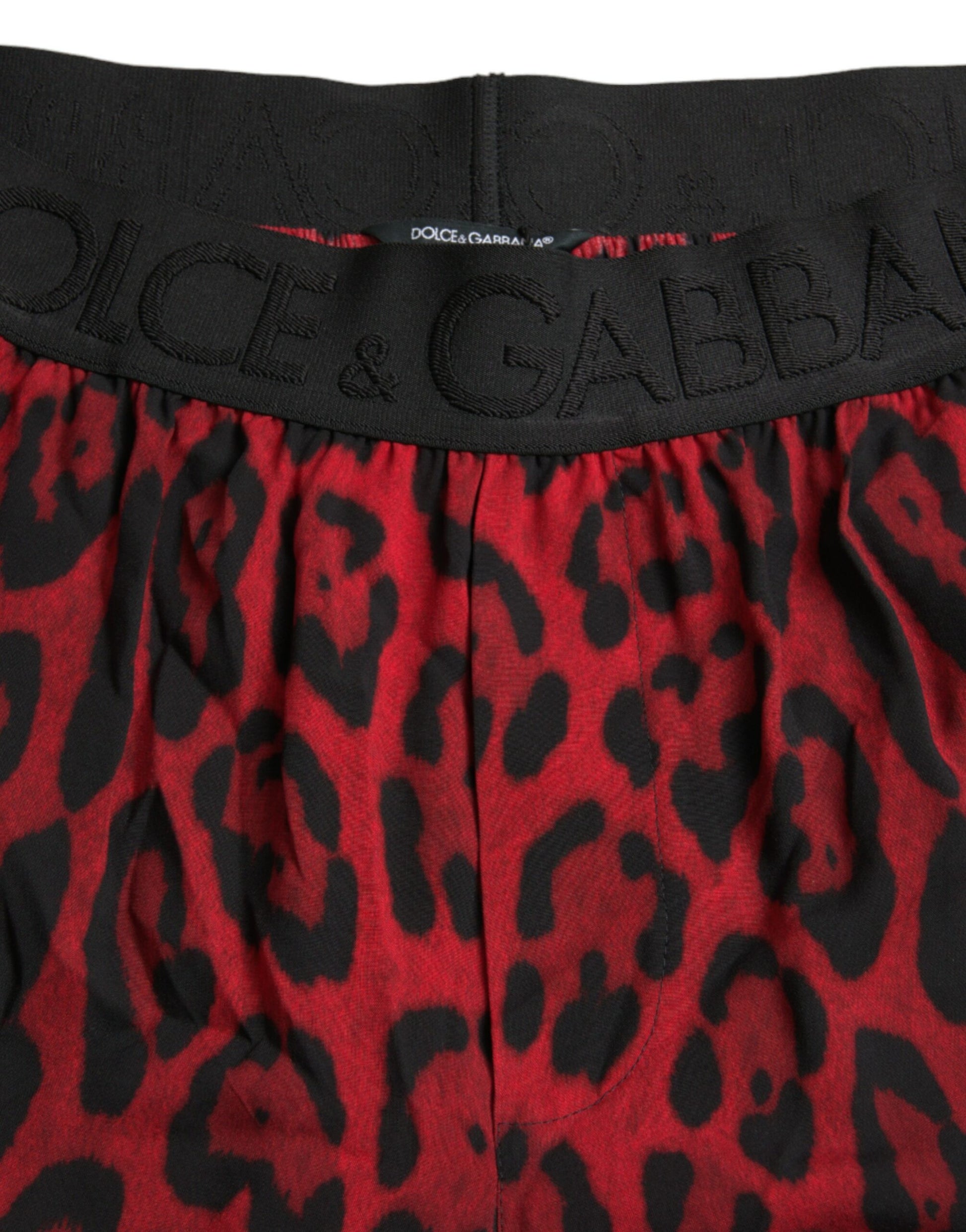 Dolce & Gabbana Red Leopard Print Viscose Bermuda Shorts