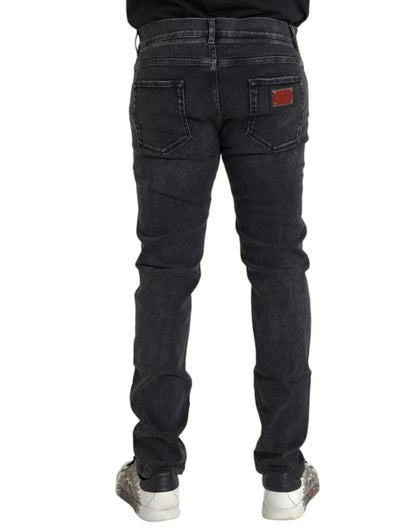 Dolce & Gabbana Gray Cotton Stretch Skinny Denim Logo Jeans