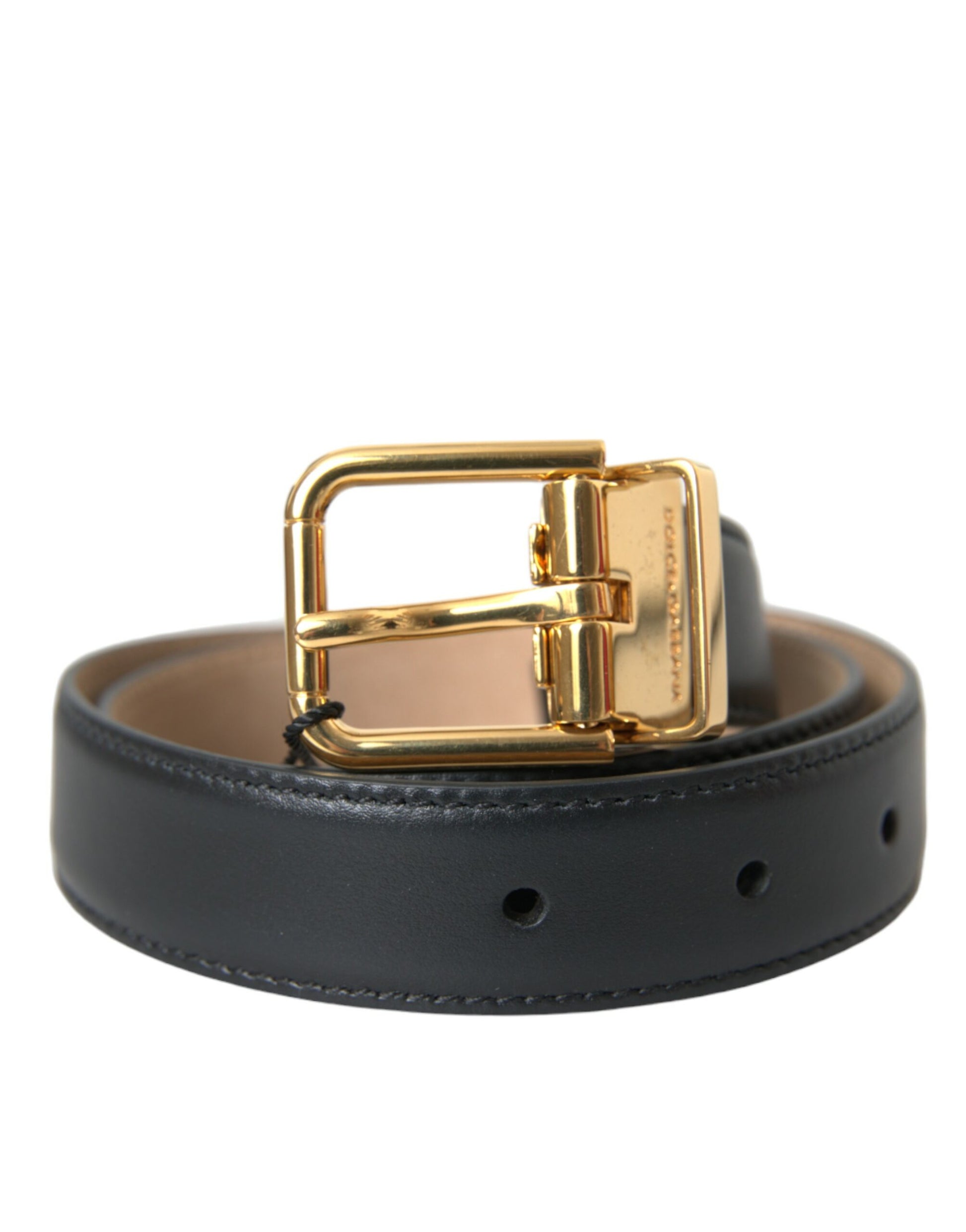 Dolce & Gabbana Black Leather Gold Metal Buckle Belt Men - 65 cm / 26 Inches