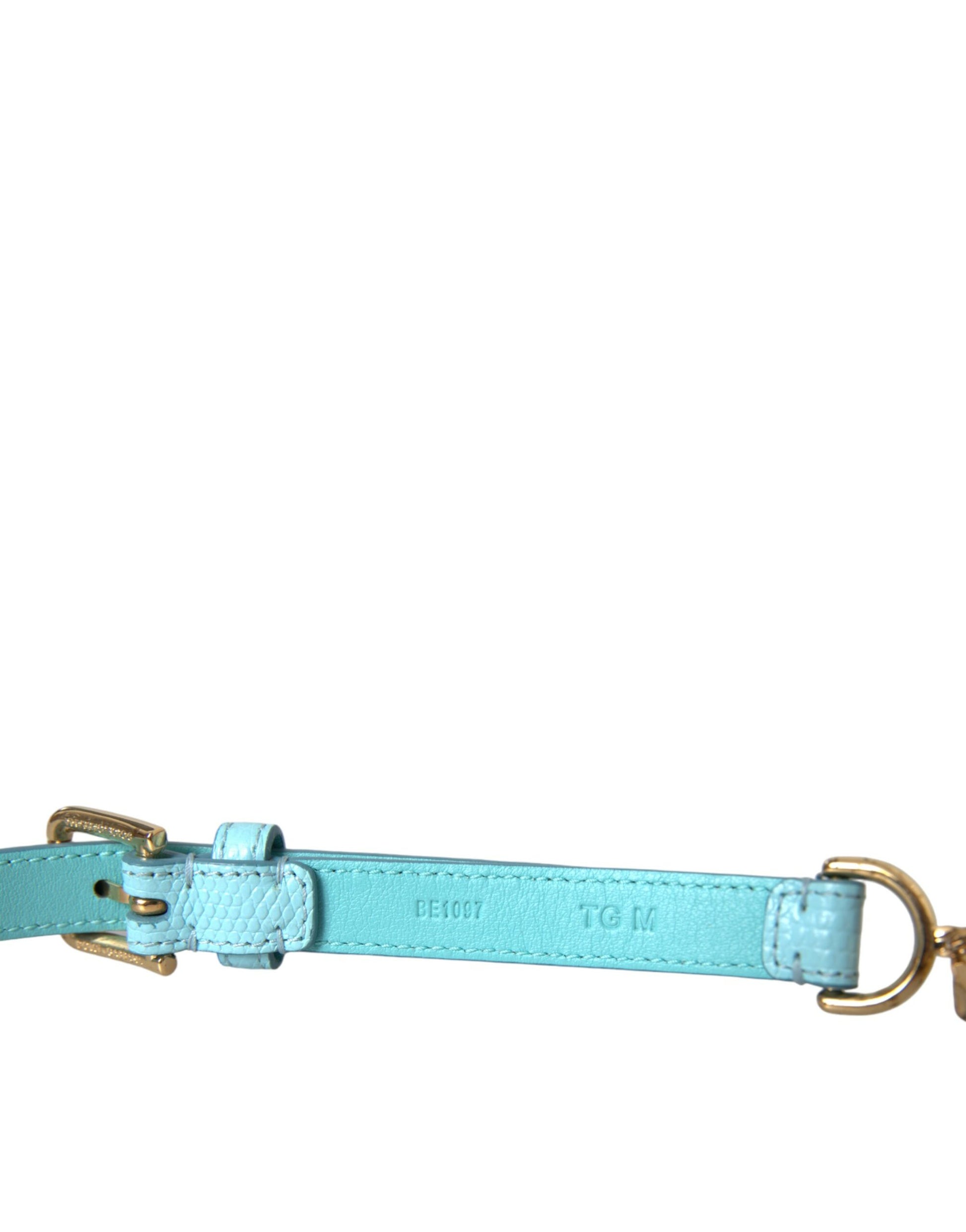 Dolce & Gabbana Light Blue Leather Crystal Chain Waist Belt - 85 cm / 34 Inches