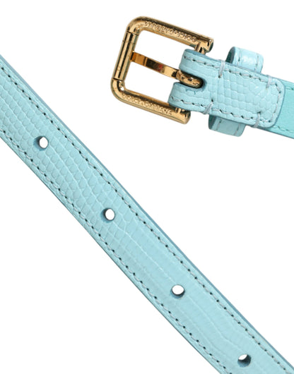 Dolce & Gabbana Light Blue Leather Crystal Chain Waist Belt - 85 cm / 34 Inches