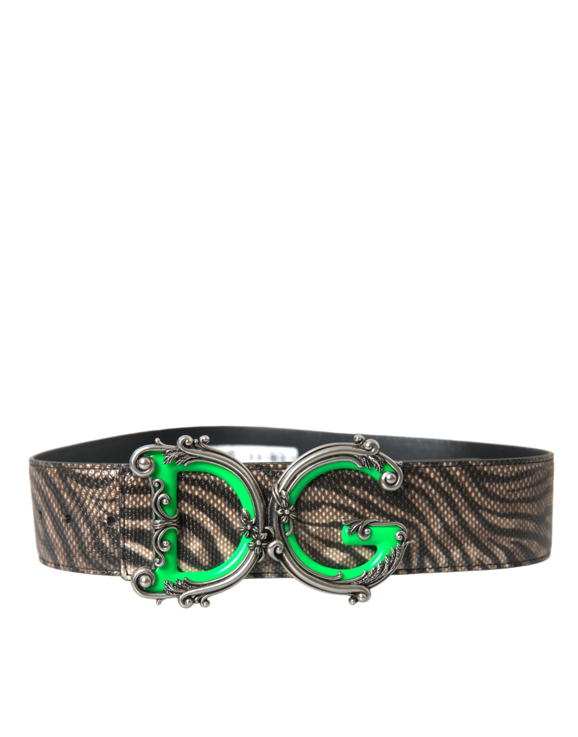 Dolce & Gabbana Brown Zebra Leather Metal Logo Buckle Belt - 75 cm / 30 Inches