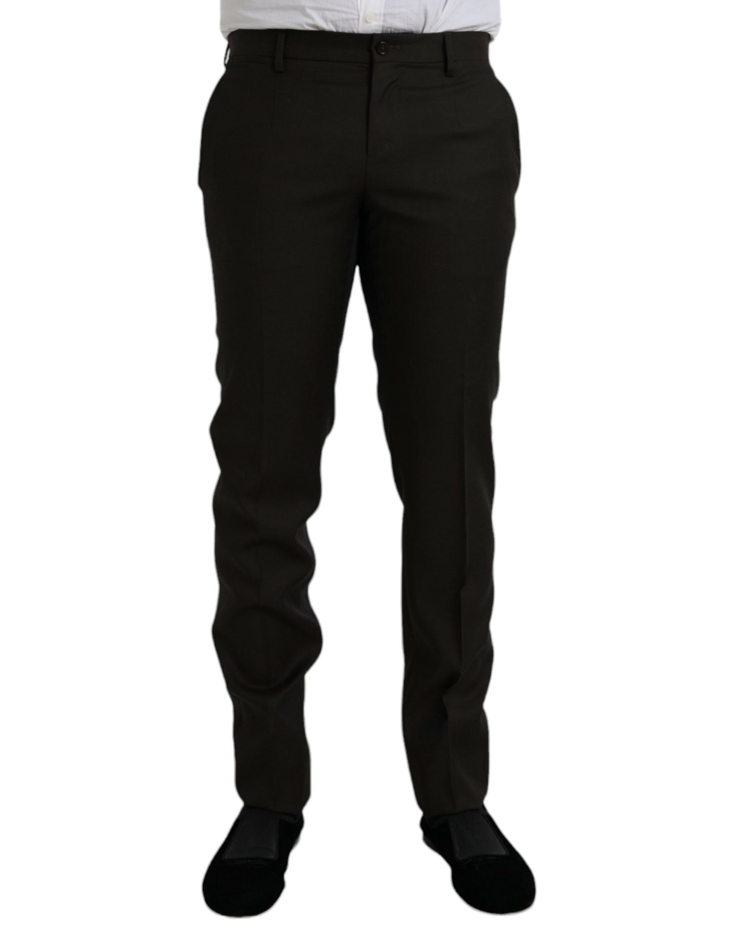 Dolce & Gabbana Dark Brown Wool Slim Fit Formal Pants - IT48 | M