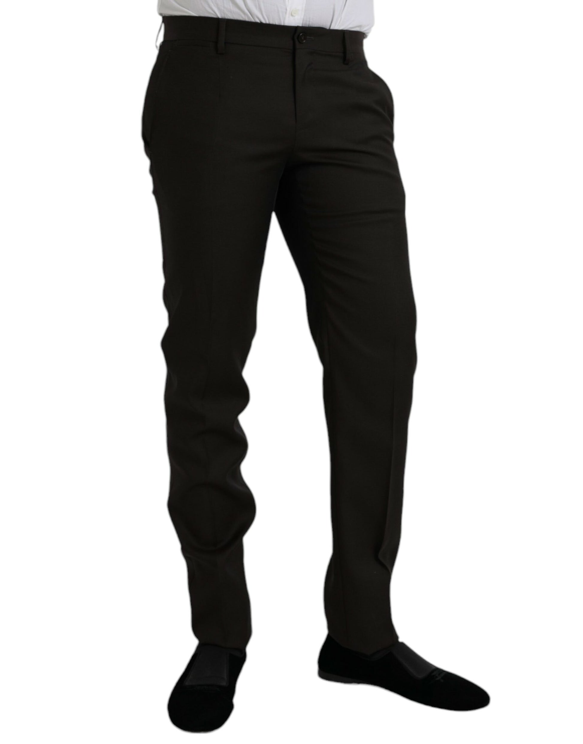 Dolce & Gabbana Dark Brown Wool Slim Fit Formal Pants - IT48 | M