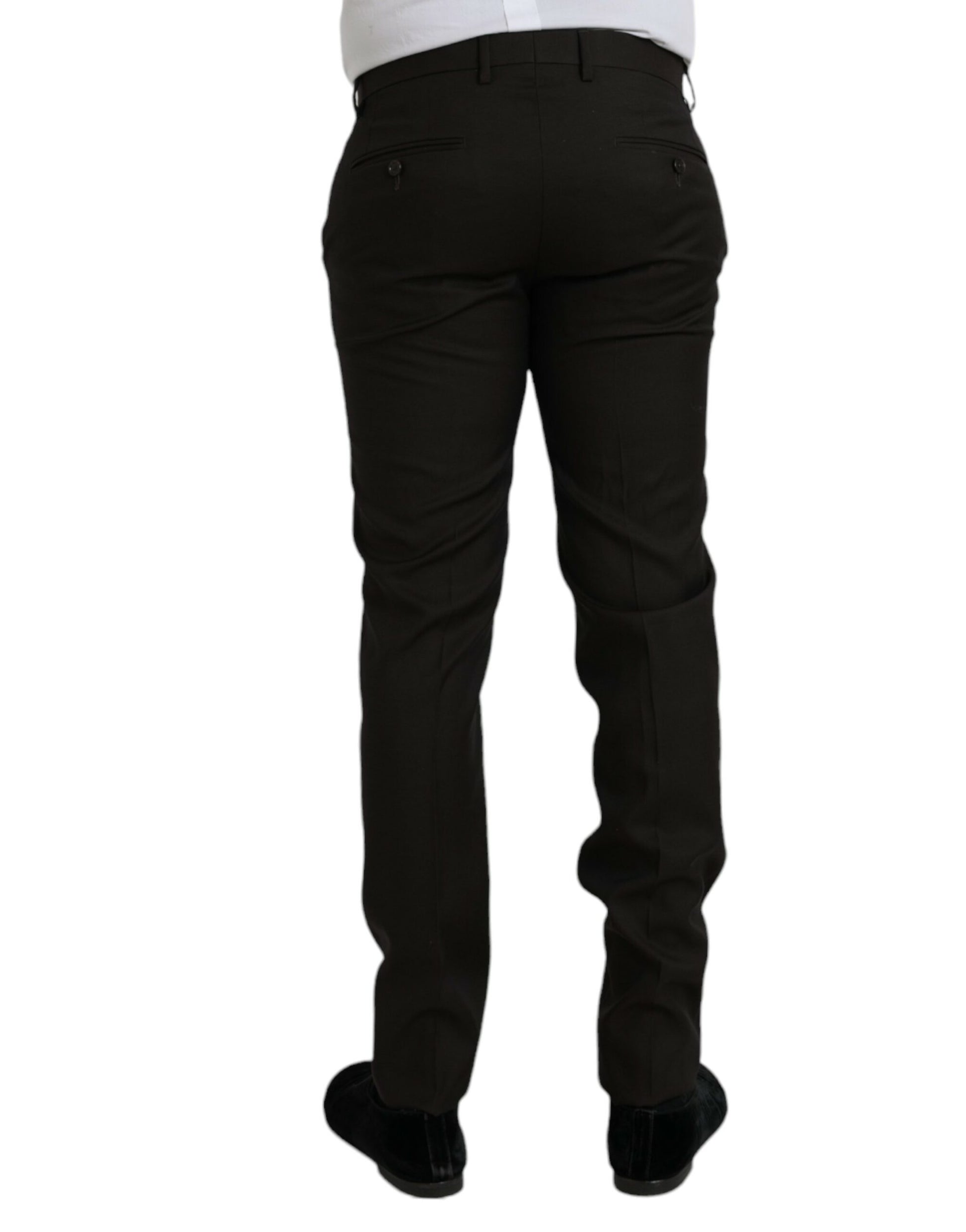 Dolce & Gabbana Dark Brown Wool Slim Fit Formal Pants - IT48 | M