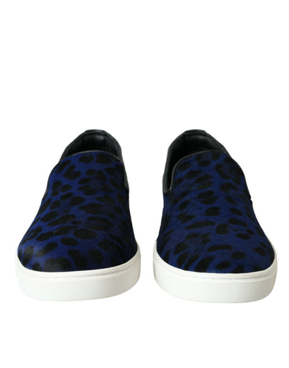 Dolce & Gabbana Blue Calfskin Hair Leopard Sneakers Shoes - EU40.5/US7.5