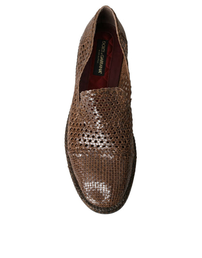 Dolce & Gabbana Brown Woven Leather Loafers Casual Shoes - EU41/US8