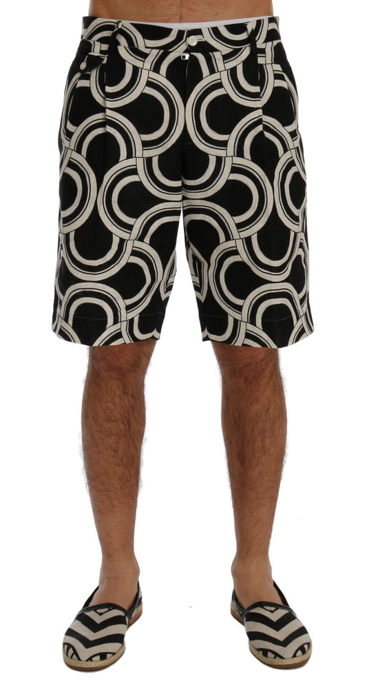 Dolce & Gabbana Chic Black & White Patterned Linen Shorts - IT44 | XS