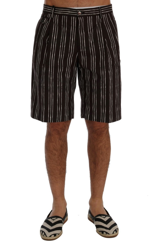 Dolce & Gabbana Bordeaux Striped Cotton Knee High Shorts - IT44 | XS