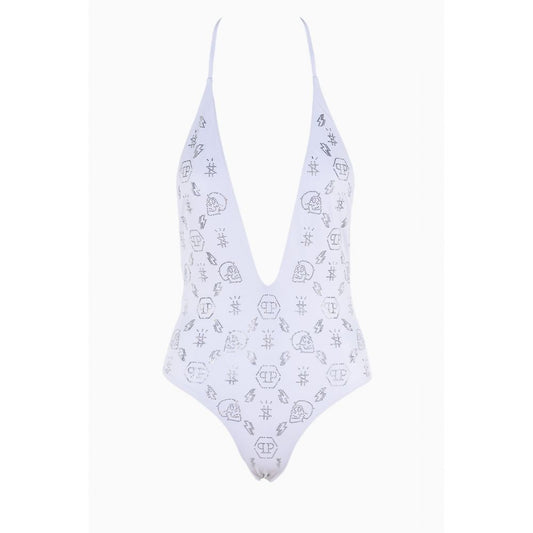 Philipp Plein White Rhinestone Embellished Swimsuit - XS