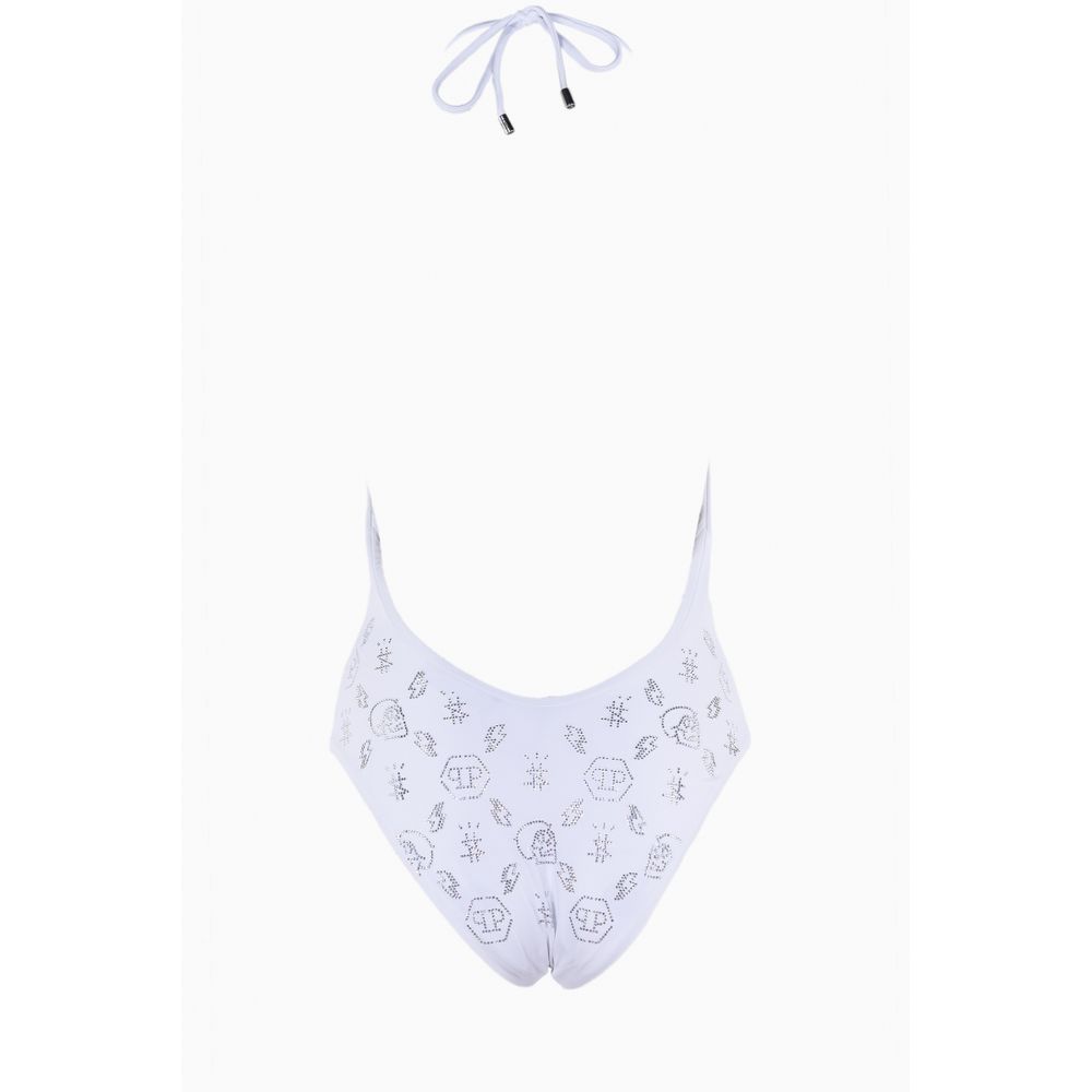 Philipp Plein White Rhinestone Embellished Swimsuit - XS