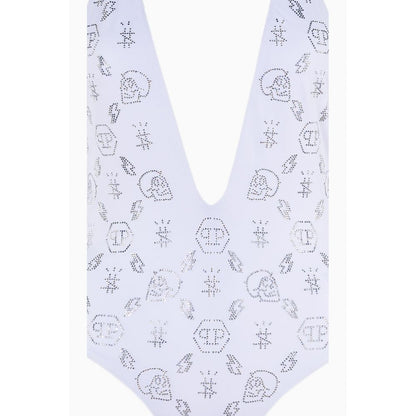 Philipp Plein White Rhinestone Embellished Swimsuit - XS