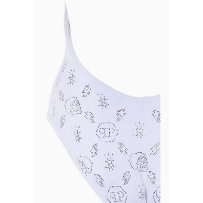 Philipp Plein White Rhinestone Embellished Swimsuit - XS